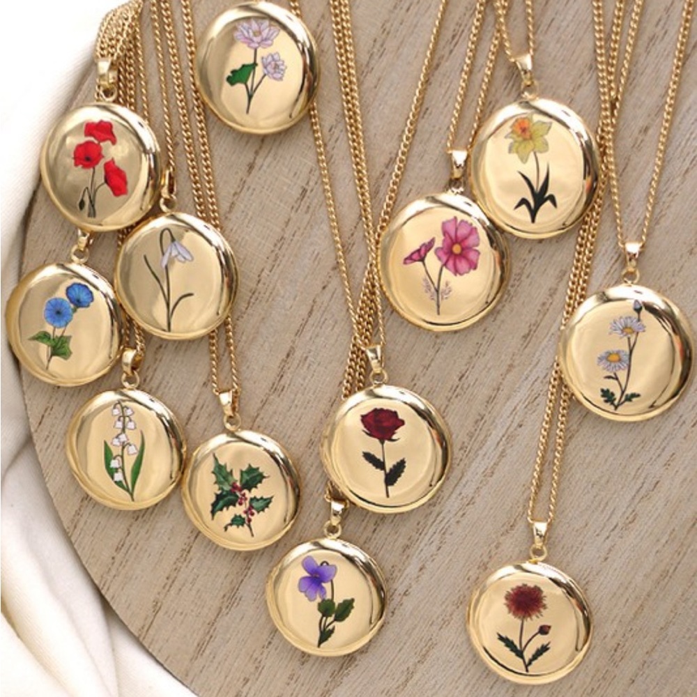 February Birth Flower Locket Necklace - Picture 7 of 11
